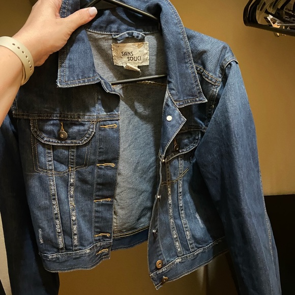 Sans Souci Cropped Denim Jacket Size L - Picture 1 of 4